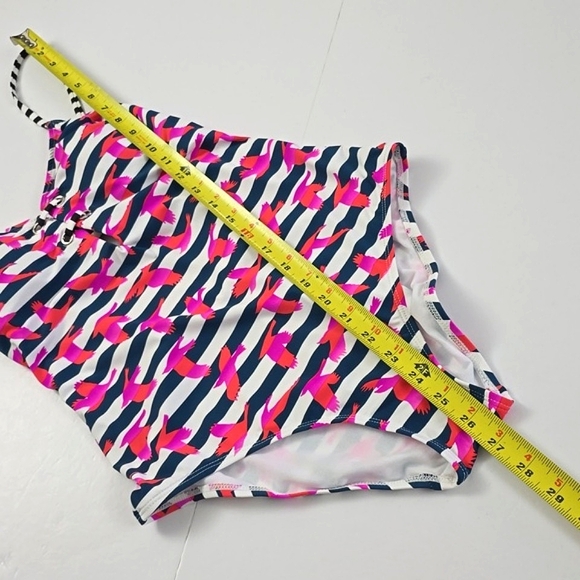 Design Lab Women's One Piece Swimsuit Stripes Bird Print Navy Pink Purple Size M - Picture 12 of 16